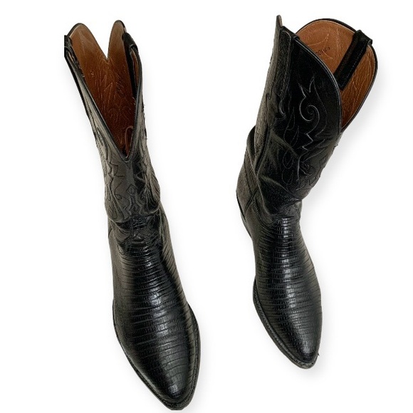 Lucchese Boots Genuine 1 piece Lizard bottoms & Goat Top Leather Black 10.5 2E - Picture 3 of 16